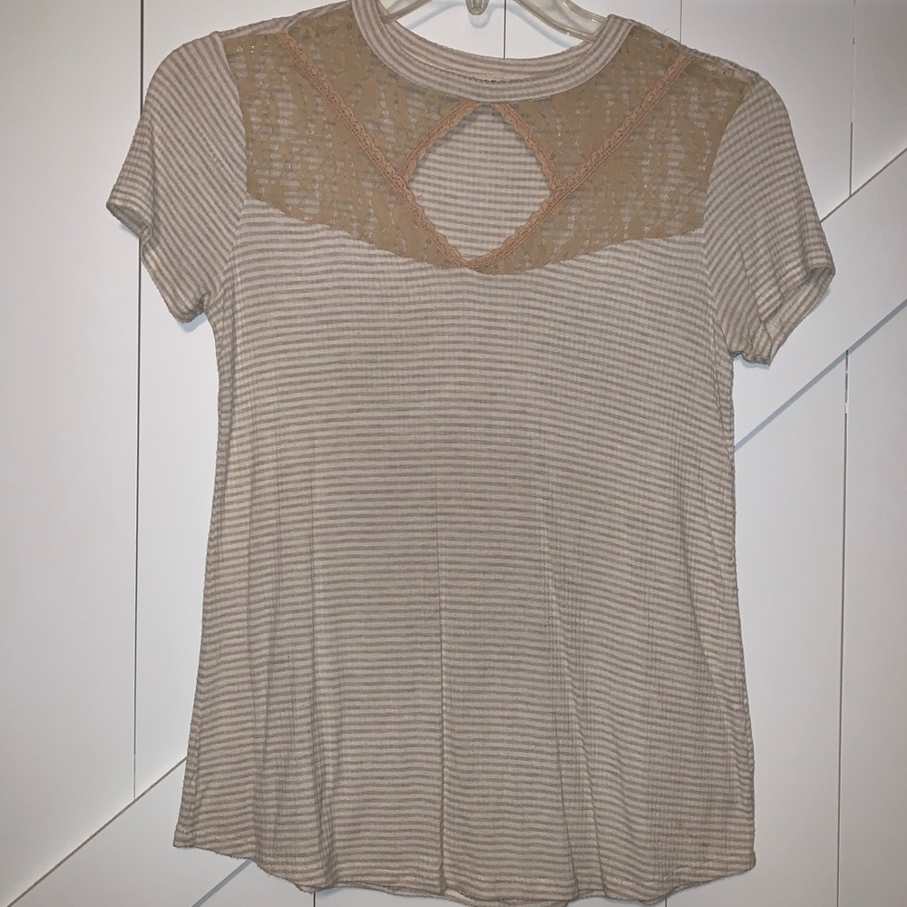 Tan & white Top